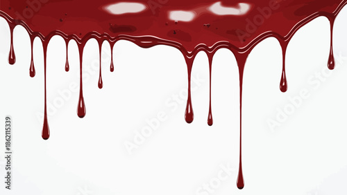 Red blood dripping effect on white background
