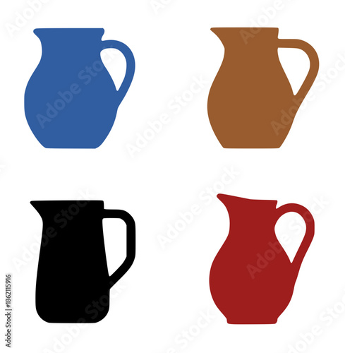 4 jug illustration icons, silhouette, transparent background