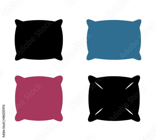 4 pillow illustration icons, silhouette, transparent background