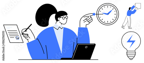 Productivity concept. Productivity through time tracking, task management, and innovative ideas. Productivity driven by efficiency and professional planning. For business, career development, time