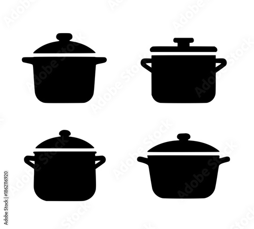 4 pan illustration icons, silhouette, transparent background
