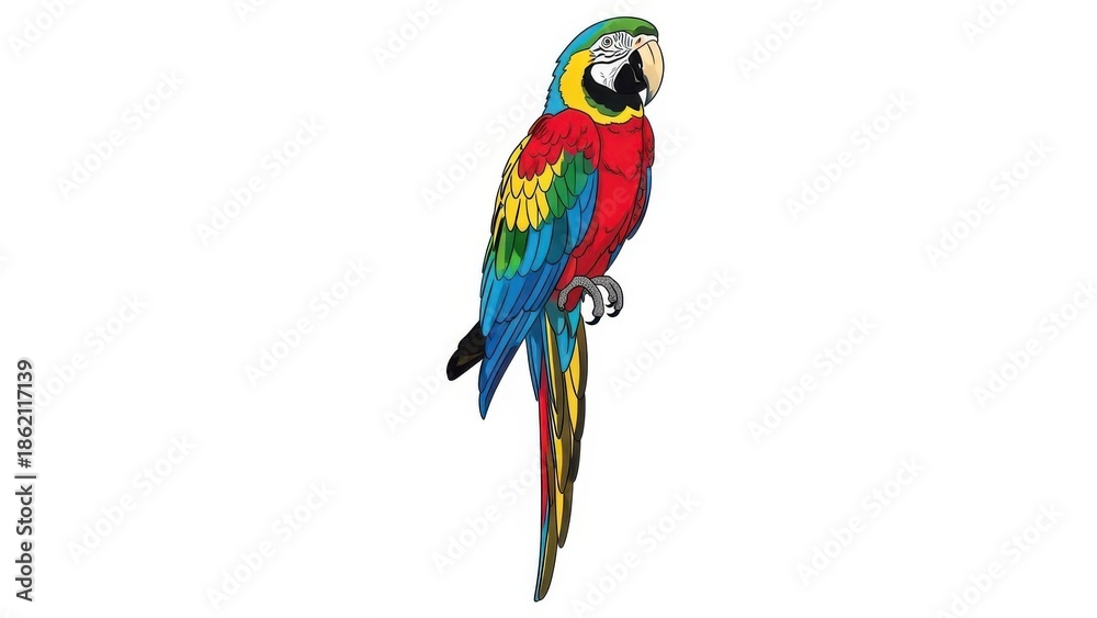 Fototapeta premium Colorful parrot illustration on a white background.