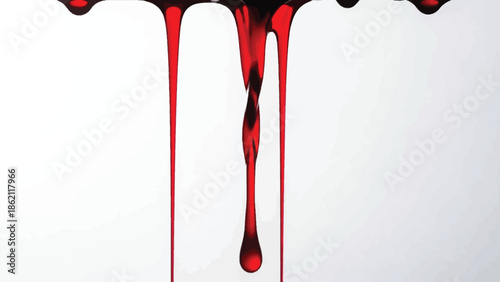 Red blood dripping effect on white background