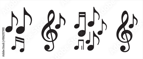 Musical notes and treble clef icon groups for sound design and creative music composition backgrounds