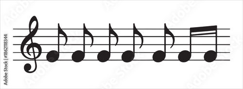 Linear musical notation sequence featuring treble clef and uniform eighth notes on horizontal staff