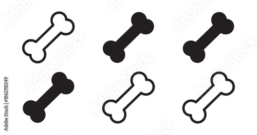 Assortment of simple dog bone outline and solid silhouette vector icons for pet treats and supply designs