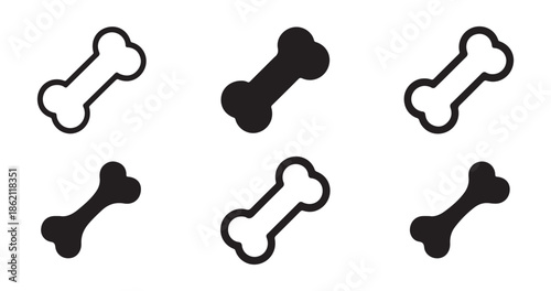 Assortment of simple dog bone outline and solid silhouette vector icons for pet treats and supply designs