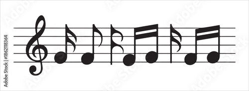 Music staff with eighth notes and a treble clef isolated on white background musical symbol