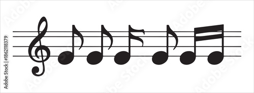 Music staff with eighth notes and treble clef isolated on white background musical symbol vector