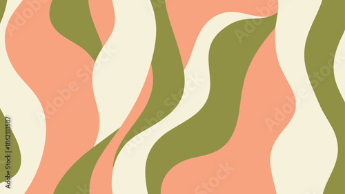 Abstract wavy pattern, peach olive cream tones, vertical organic shapes, outlined texture design, seamless vector, flat vector illustration