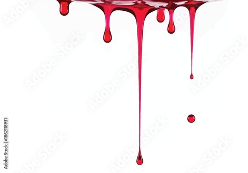Red blood dripping effect on white background