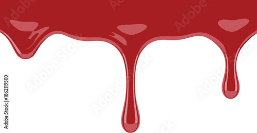 Red blood dripping effect on white background