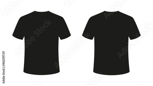 Two black t shirts side by side with a simple minimalist design