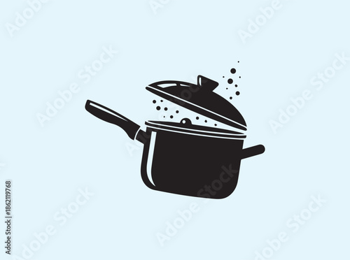 Black saucepan with lid silhouette in clean minimal style
