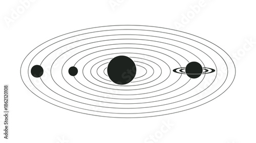 Planetary orbits depicted in a simplified illustrative black and white diagram