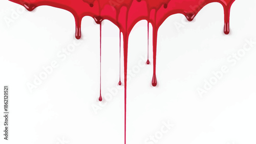Red blood dripping effect on white background