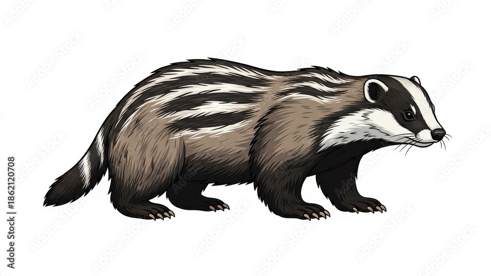 Fototapeta premium Illustration of a European badger on a white background.