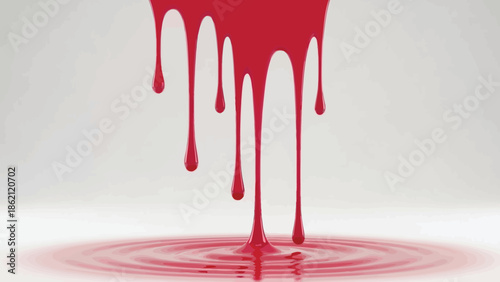 Red blood dripping effect on white background