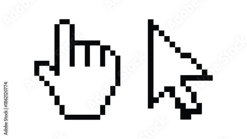 Pixelated hand cursor icons a retro digital pointing device illustration
