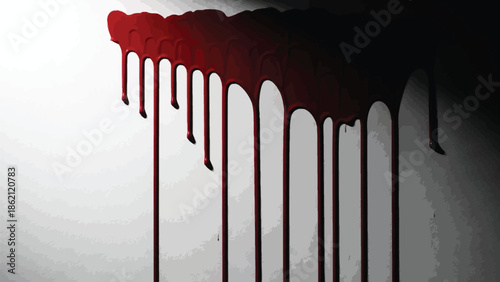Red blood dripping effect on white background