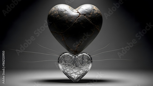 Contrasting dark and transparent hearts represent love language mismatch, emotional disconnect, unbalanced affection, and modern relationship communication issues.
