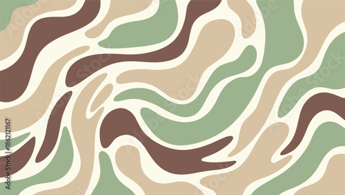 Camouflage pattern, abstract texture, earth tone design, military background, outdoor concealment, seamless vector, nature inspired, flat vector illustration