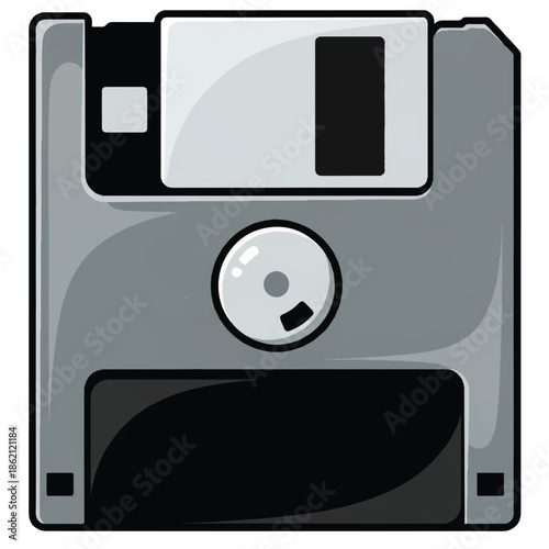 Vintage floppy disk illustration icon for retro data storage concept.