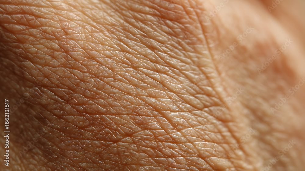 Fototapeta premium Macro View of Human Skin Texture with Fine Wrinkles
