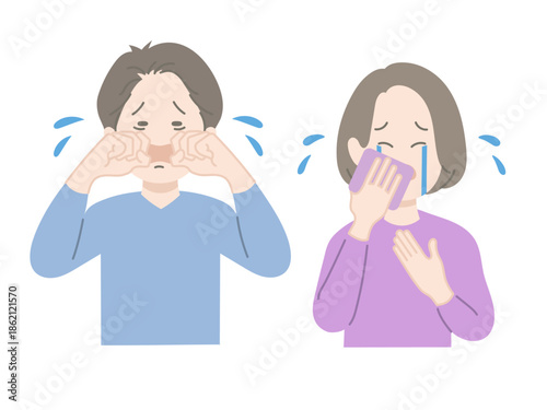 号泣する男女　イラスト