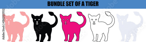 Tiger Outline Icon featuring Minimalist Line Art Strokes and Decorative Dotted Patterns; Professional Silhouette with Dot Art Style for Modern App UI and Gaming Graphics.