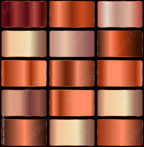 bronze gradient palette. Big set of bronze gradients. bronze metal gradient palette.