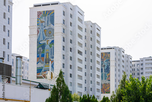 Ashgabat Turkmenistan city scape, skyline of beautiful architecture and parks in Ashgabat the capital city of Turkmenistan in Central Asia.