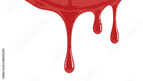 Red blood dripping effect on white background