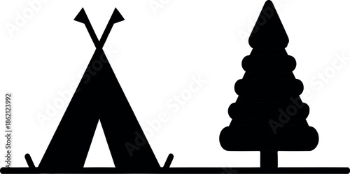 Campfire and pine tree