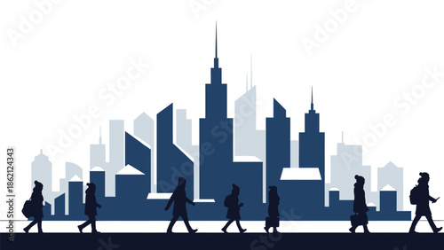 People walking in front of city skyline