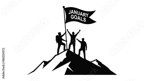 Achieving january goals together on mountain peak