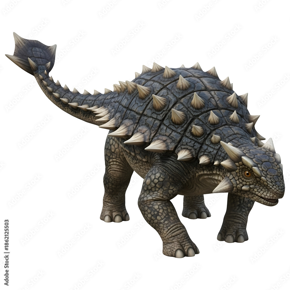 Obraz premium Ankylosaurus Dinosaur Armored Body 3D Illustration Isolated on White Background