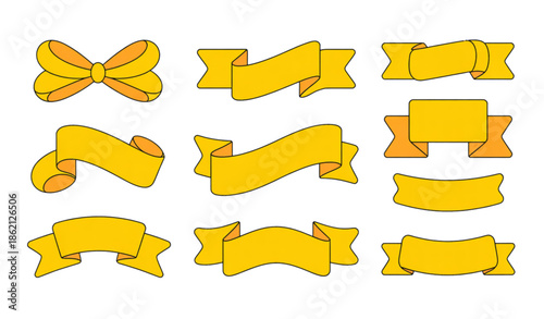 Set of yellow awareness ribbons and banners representing support hope and charity isolated on white vector