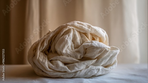 Crinkled Natural Off-White Flax Fiber Fabric Draped Softly
