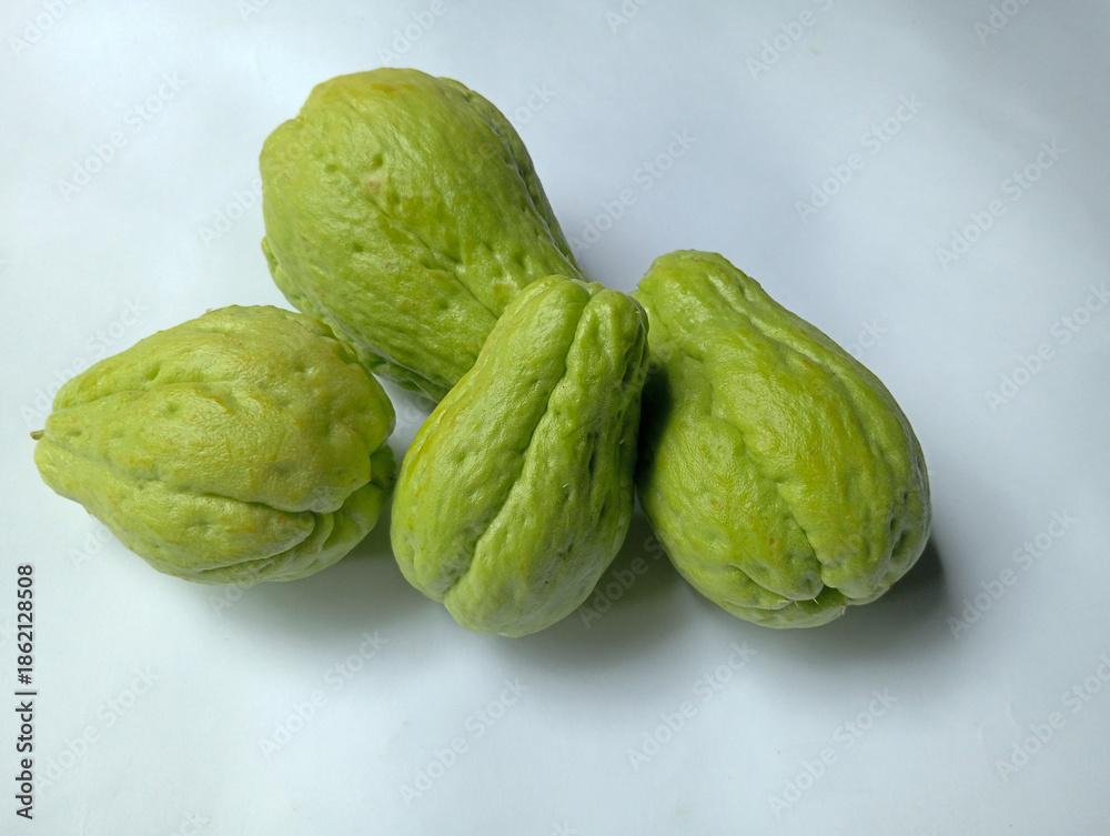 Fototapeta premium fresh green chayote secium edule isolated white background. 