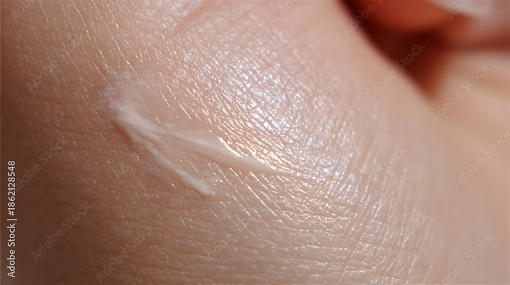 Fototapeta premium Swirl of Cream on Textured Human Skin Macro Shot skincare