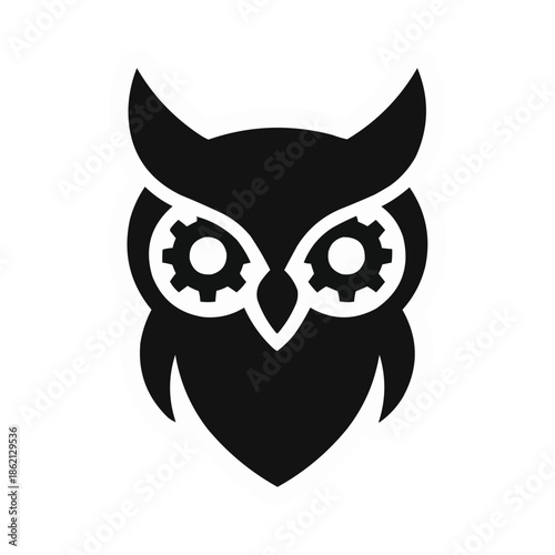 Cute black and white owl with heart and winged skull vector illustration featuring a cartoon feline cat and halloween bat design in a domestic pet art drawing