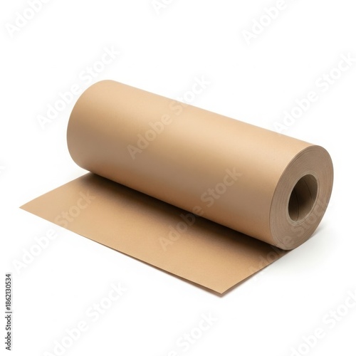 Roll of brown kraft paper isolated on white background