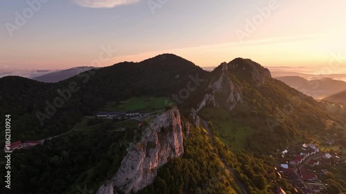 Aerial view of Vrsatec hill in Slovakia - Sunset