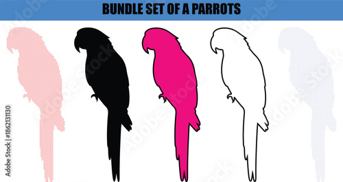 Professional Macaw Outline featuring Continuous Line Art Contour and Intricate Dotted Stipple Patterns; Minimalist Parrot Silhouette for Nature and Wildlife Conservation Assets.