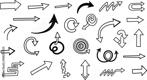 Collection of Hand Drawn Arrow Icons and Symbols direction pointer