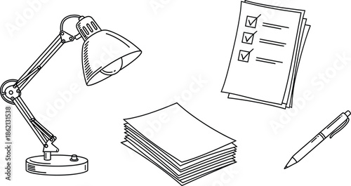 Desk Lamp and Office Supplies Doodle Set table lamp light
