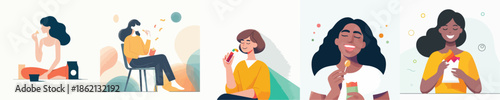 Vector Illustration of a Women Eating a Snack