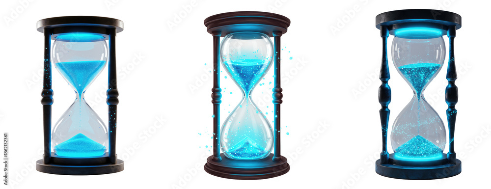 Fototapeta premium Blue classic sand timers set transparent background 