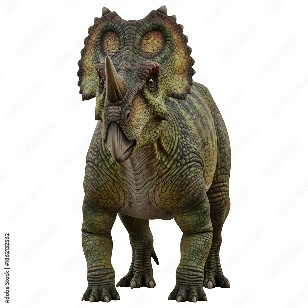Fototapeta premium Centrosaurus Dinosaur Front View 3D Illustration Isolated on White Background